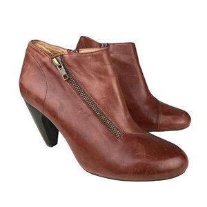 Miz Mooz Foster Zipper Accent Red Brown Leather Heeled Bootie Ankle Boot